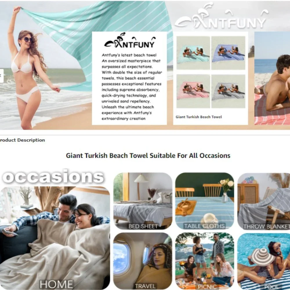 Giant Turkish Cotton Beach Towel - Throw Blanket - Soft/ Absorbent/ Lightweight